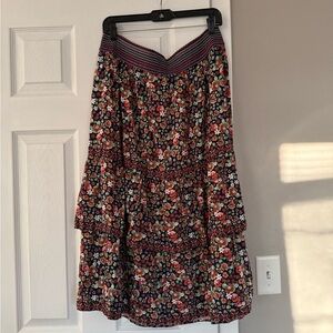 Rafaella Floral Ruffle Layered Pleated Midi Skirt Flowy Versatile